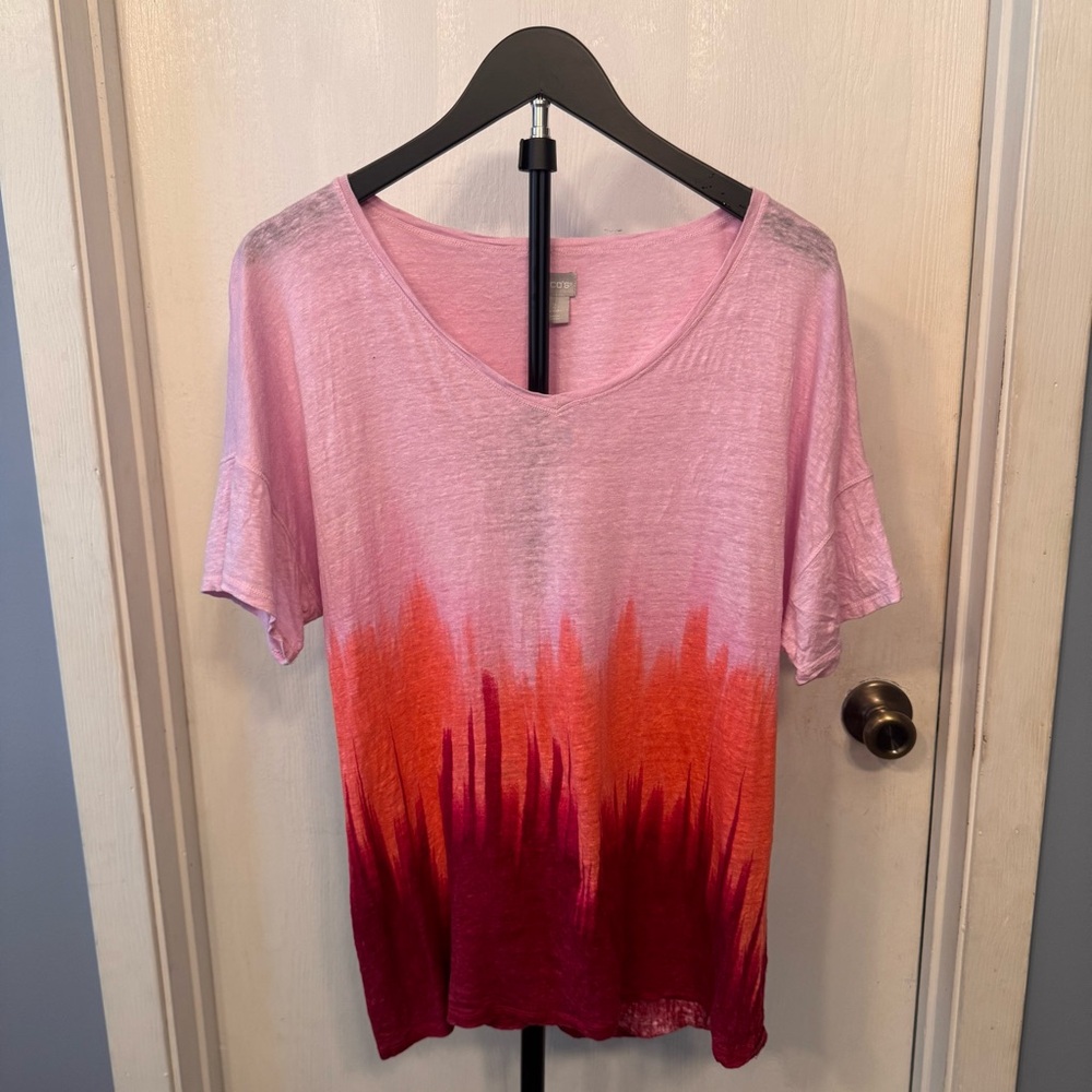 Chico’s Pink Ombré Top Size 2 (Large) Lightweight V-Neck Short Sleeve